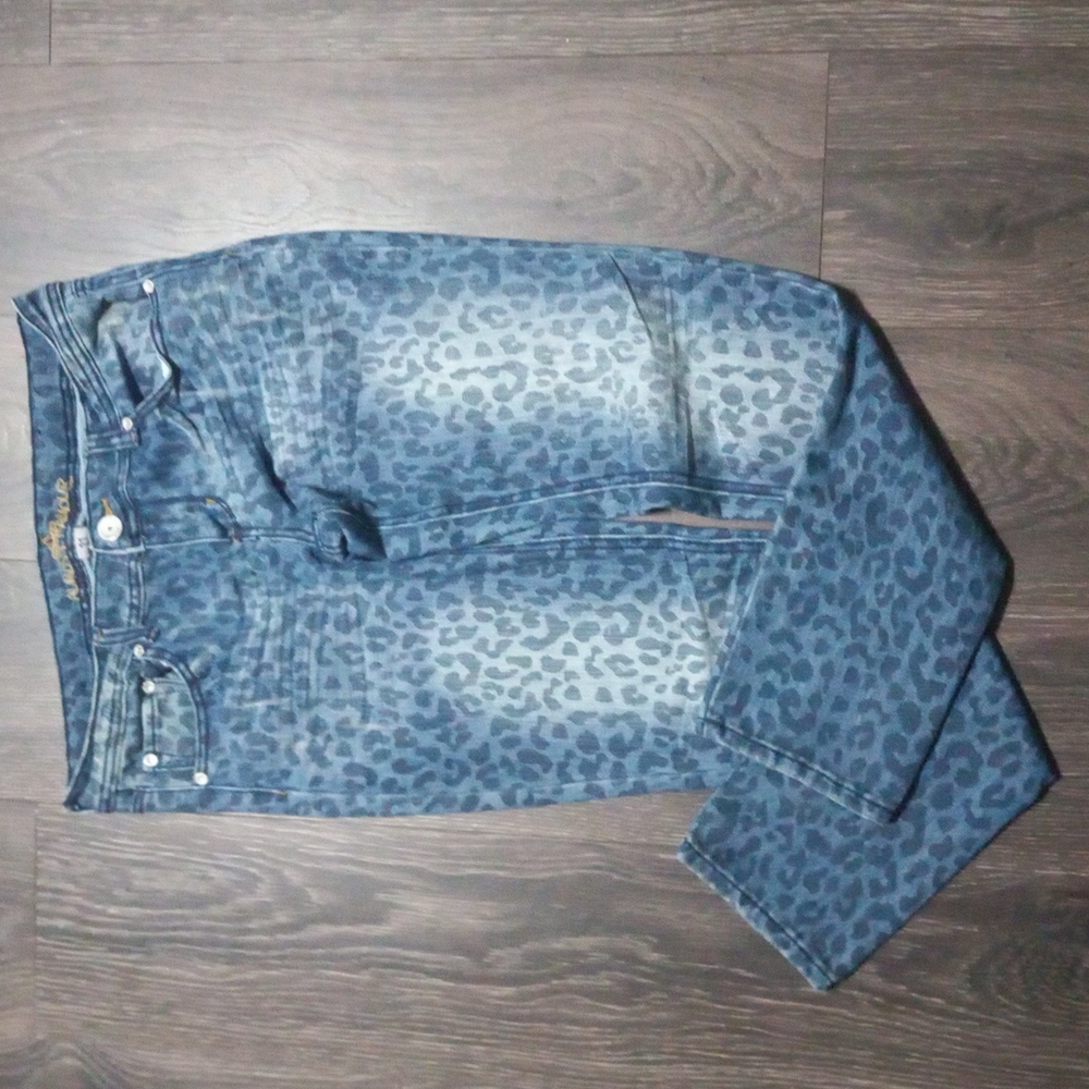 Leopard print blue jeans